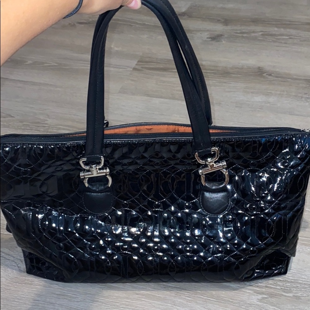 Donald J. Pliner black tote zip bag
